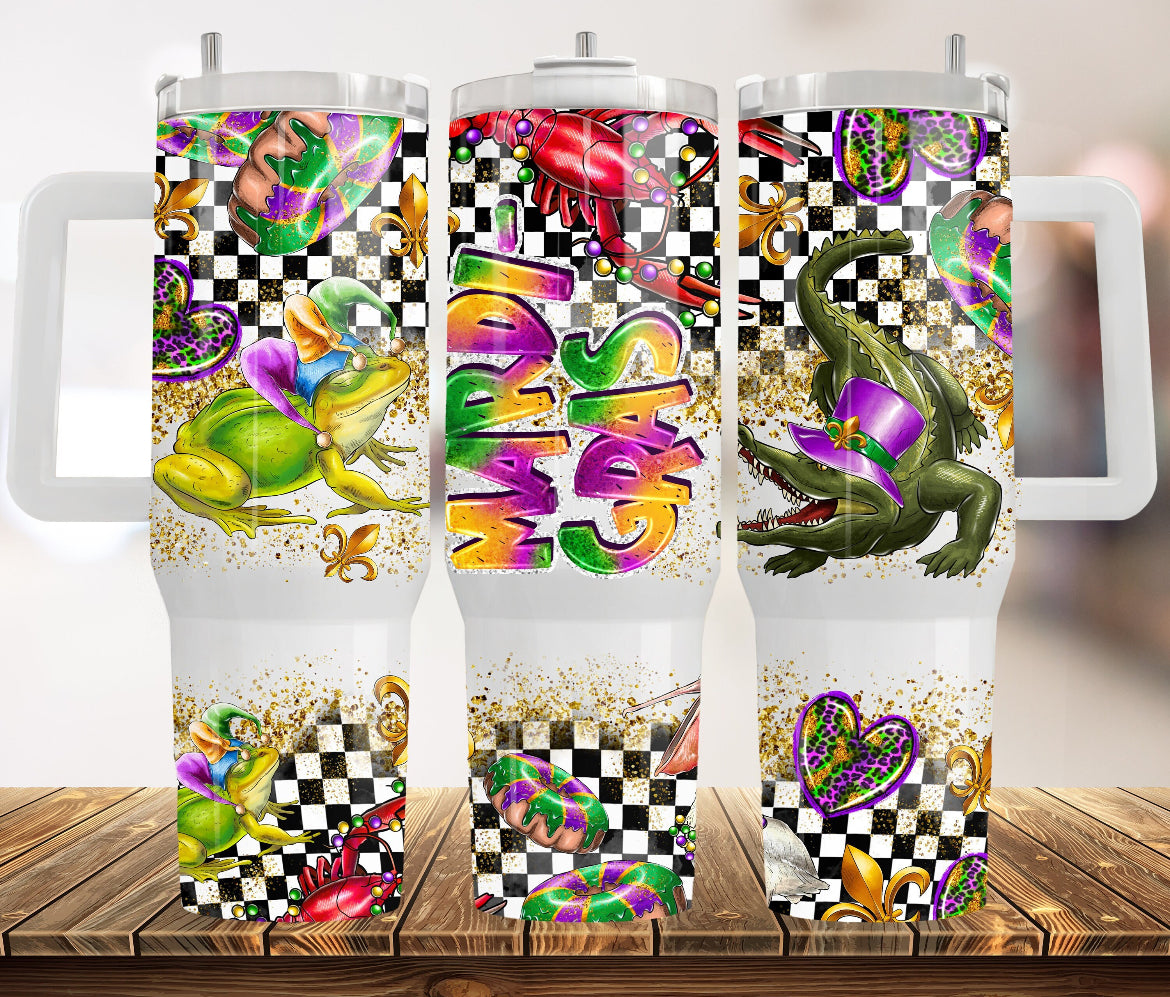 40 oz Mardi Gras Tumbler -Black Check