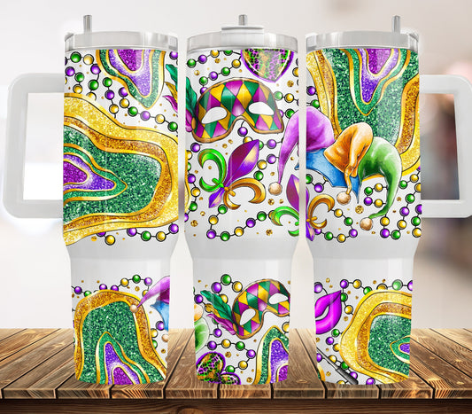 40 oz Mardi Gras Tumbler - Purple/Green