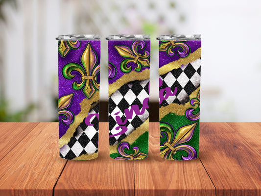 20 oz Mardi Gras Check Tumbler